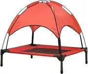 Raised Bed with Canopy Dog Camping Bed, Detachable and Portable Pet Bed, Cooling Bed for Yard, red