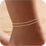 [SCTHCS] Gold/Silver Ankle Bracelet for Women Dainty Non Tarnish Cute Layered 14K Gold Plated Waterproof Summer Beach Heart Bead Cuban Chain Trendy Ankle Bracelet Set for Women Gold Jewelry Gifts