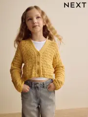 Ochre Yellow Knitted V-Neck Cardigan (3-16yrs) (E66128) | $44 - $55