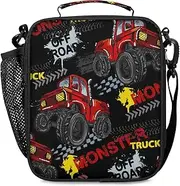 Lunch Box for Boys Girls - Reusable Insulated Lunch Bags for Kids - Red Monster Car Truck Large Capacity Cooler Back to School Lunch Thermal Meal Tote Kit