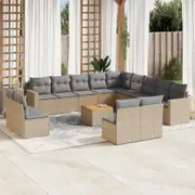 vidaXL 14 Piece Garden Sofa Set with Cushions Beige Poly Rattan