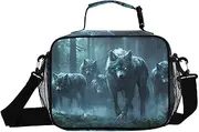 Wolf Scary Forest Insulated Lunch Box for Women Men - Ideal for Work, Picnics - Includes Adjustable Shoulder Strap