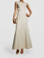 $440 Aidan Mattox Womens Beige and Gold Sleeveless Asymmetric Gown Dress Size 10