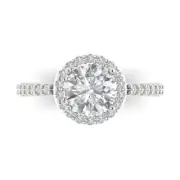 14K White Gold Halo Promise Ring, 1.86 ct Round Cut Simulated Diamond