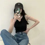 Plain Crop Tank Top Black - One Size