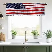 DOTOOMA 54x18 Inches American Flag Print Window Valance Country Style Kitchen Blackout Drapes Bathroom Bedroom Living Room Polyester Fabric Curtains Decorations Supplies