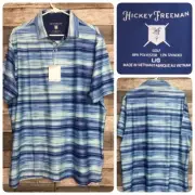 Hickey Freeman Golf Polo Shirt Men’s L Blue Stripe Short Sleeve Performance C6