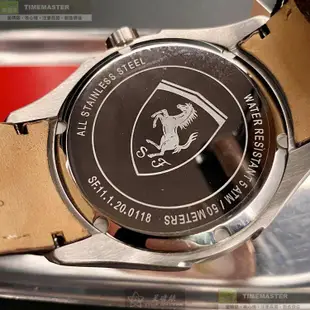 FERRARI法拉利精品錶,編號：FE00066,46mm圓形玫瑰金精鋼錶殼白色錶盤真皮皮革咖啡色錶帶