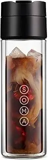 Double Wall Insulated Glass Tea and Coffee Cold Brew Bottle, Black, 12oz (SM18501K)