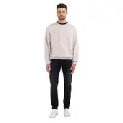 Replay Mens Crew Fleece Crewneck Sweatshirt w/ Athletic Print Cream