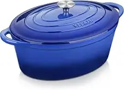 Velaze 7.5 QT Enameled Oval Dutch Oven Pot with Lid, Cast Iron Dutch Oven with Dual Handles for Bread Baking, Cooking, Frying, Non-stick Enamel Coated Cookware（Blue)