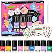 Kids Nail Polish - Quick Dry Mini Nail Polish Set for Girls with Gems Stickers, 9 Colors Nail Polish Non-Toxic Water-Based Peel-Off Low Odor