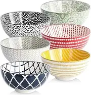 HUIRUMM Ceramic Cereal Bowl, Set of 6 Vibrant Color Dessert Bowls,22 oz Porcelain Bowl Set,Oatmeal Bowls, Bowls for Soup, Salad, Rice, Ramen, Dessert, Rice, Noodle, Bowls for Kitchen, Assorted Designs