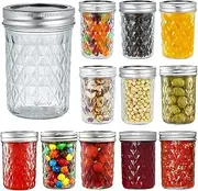 12 Pack 250ml Mason Jars with Airtight Lids and Bands Glass Canning Jars Ideal for Preserving, Jam, Honey, Jelly, Wedding Favors, Shower Favors, Sauces, DIY Spice Jars, Salad