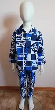 Carlton Blues AFL Boys Blue White Squares Printed Flannel Pyjama Set Size 6 New