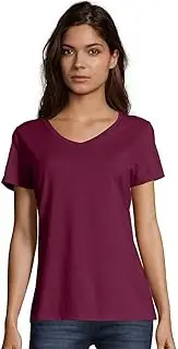 [Hanes] Women's Nano-T V-Neck T-Shirt - Red - Large