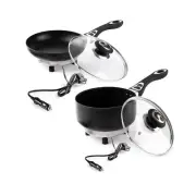 12V Frying Pan and Saucepan Set with Glass Lids, Portable Non-Stick 7.5-inch ...