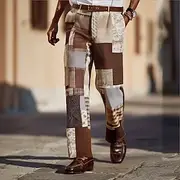 Men's Color Block Patchwork Dress Pants Trousers Suit Pants Mid Waist Ethnic Vintage Retro Outdoor Holiday Regular Fit Flat-Front Straight Leg Pants with Pocke