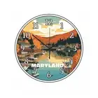 State Of Maryland Wall Clock Time Piece Wall Hanging Watercolor Art Retro
