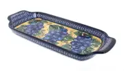 Blue Rose Polish Pottery Grapes Bread Tray with Cobalt Trim with Handles