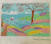 Mary Precisely Needlepoint Hand Painted Canvas Sailboat Landscape Design New