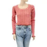 Free People Garner Long Sleeve Tee Blouse Top Cotton Print Ruffle L New 264676