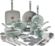 T-fal Refresh Ceramic, Ceramic Non Stick Cookware Set 20 Piece, Oven Broiler Safe 350F, Kitchen Set w/Egg Pan, Fry Pans, Saucepans, Griddle, Sautepan, Dutch Oven & Utensils, Pots, Pans, Mint Green