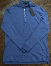 NWT Greyson Apache II Golf Polo Shirt Long Sleeve Stretch Mongoose Blue Men Sz S