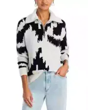 AQUA Quarter Zip Sweater Women's XS Cement Black/Ivory Long Sleeve Pullover