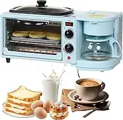 Electric 3-in-1 Breakfast Machine, 1050W Multifunctional Breakfast Station with Coffee Maker, 100-230° Temperature Control & 30min Timing, 9L Breakfast Maker Mini Oven for Kitchen Blue