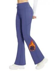 Women's Fleece Lined Pants Winter Thermal Warm Bootcut Flare Medium Navy Blue
