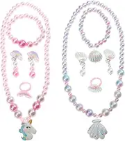 [Ipetboom] 2Sets Jewelry Necklace Bracelet Earring Ring Set Cute Unicorn Shell Design for Parties Comfortable Skin Friendly Accessories