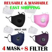 4 ADULT Mask Breathing Valve PM2.5 Face + 2 Mask filters BLACK PINK PURPLE NAVY