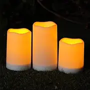 [Homemory] Solar Powered Outdoor Waterproof Candles - Flickering Glow, Rechargeable, for Outside, Lanterns, Sensor Only, Dusk to Dawn, Set of 3