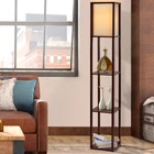 Shelf Floor Lamp Reading Light Stand Vintage Home Wood Storage Organizer Brown