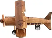Toyvian Retro Wooden Airplane Model Decorative Toy Plane for Home Office and Boys and Girls Room
