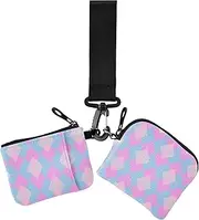 [Amooorous] Peach and Purple Checkerboard Dual Wristlet Wallets for Women Small Detachable Identity Card Protector with Zipper Pocket for Work Travel 2 Pcs, Peach and purple checkerboard, 1 size, Casual