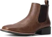 [Choiran] Western Cowboy Boots for Men - Mens Square Toe Chelsea Boots Ankle Cowboy Boots for Men Casual Retro Stylish Boots Brown