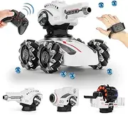 CXJ 3 Head RC Tank Car, Shooting Water Bullets(Bomb) Remote Control Car, Kids 4WD Battle Stunt Car, Blow Bubble, Shoot Foam Darts, 360°Rotating, LEDs, Music, Toy Gifts for 6-15 Years Old Boys Girls