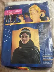 NOS 1997 Loftus Costume Wig OSFA PCW-319RB Black Ponytails Rainbow Ribbon Ties
