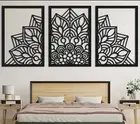 Minimalist Wall Art Large 3 Flower Set Black Acrylic 30cm Home Decor