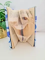 Handmade Book Art Folded Pages Sculpture Decor Whale With Matching Fabric Cover