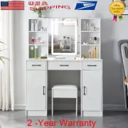 Dressing Table Vanity Set Stool & LED Lighted Mirror Makeup Jewellery Organizer