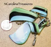RIBBON TWIST LAMPWORK GLASS AQUA BLACK LIME CEILING FAN LIGHT SWITCH PULL LG PR