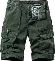 [PHJTOMK] Mens Buckle Zipper Cargo Shorts Loose Fit Multi Pocket Work Short Military Paratrooper Vintage Style Camo Shorts, Green 4, 34
