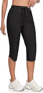 [GymBrave] Capri Pants for Women 6 Pockets Quick Dry Lightweight Cargo Pants Hiking Capri Pants Outdoor Leisure Travel, Black, XXL