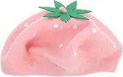 [GLSTOY] Strawberry Beret Vintage Straw Cap for Women Cute Woolen Shape Beret White French Party Style Elegant Tea Strawberry Headwear Hat Cosplay Stylish Warm Fluffy Cap Pink Wool Blend