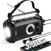 Emergency Hand Crank Radio, 10000mAh NOAA/AM/FM Weather Radio, 4-Way Power Survival Portable Radio with Flashlight & Reading Lamp, Headphone Jack, Compass, SOS Alarm for Tornado/Indoor/Outdoor (Black)