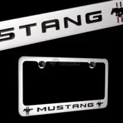 FORD Mustang Chrome Plated Brass Metal License Plate Frame with 2 Black Caps