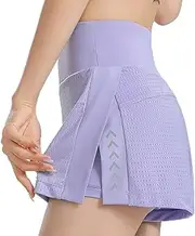 VCODWCSJO Women's Tennis Trousers Breathable Mesh High Waist Shorts Female Tennis Skort Sports Yoga Running Shorts Skirt Plain